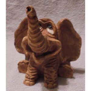 1980 Vernon Vintage Shade Tree‎ Creations Wooden Trunk Up Elephant Handmade